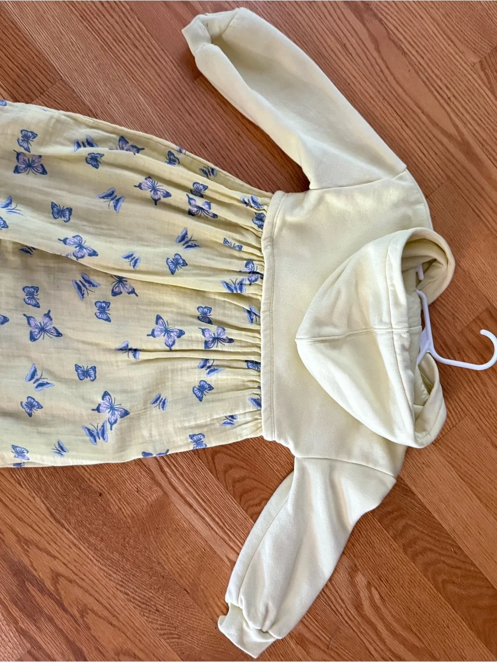 GAP Yellow Hooded Dress with Blue Butterfly Print